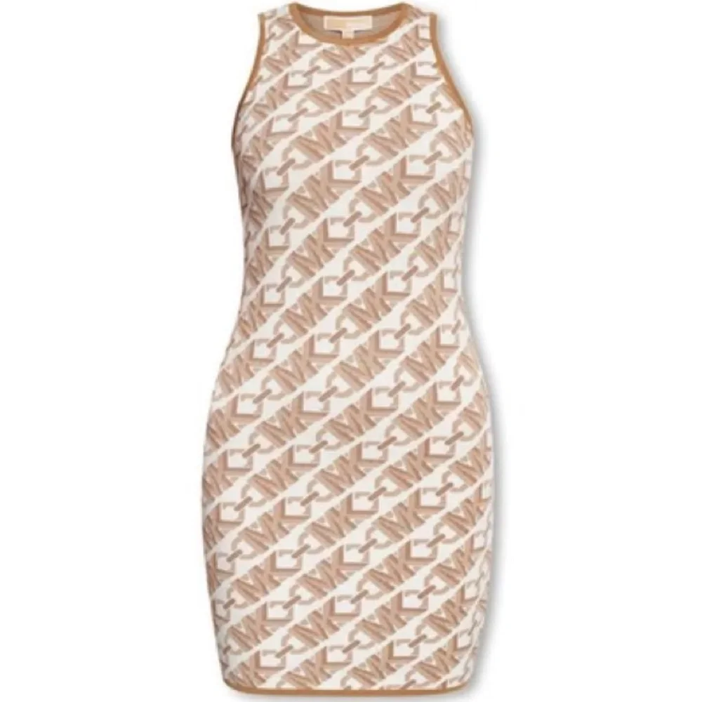 Michael Kors Horsebit Mini Dress Knit Logo Jacquard Knit Sleeveless Stretch NEW